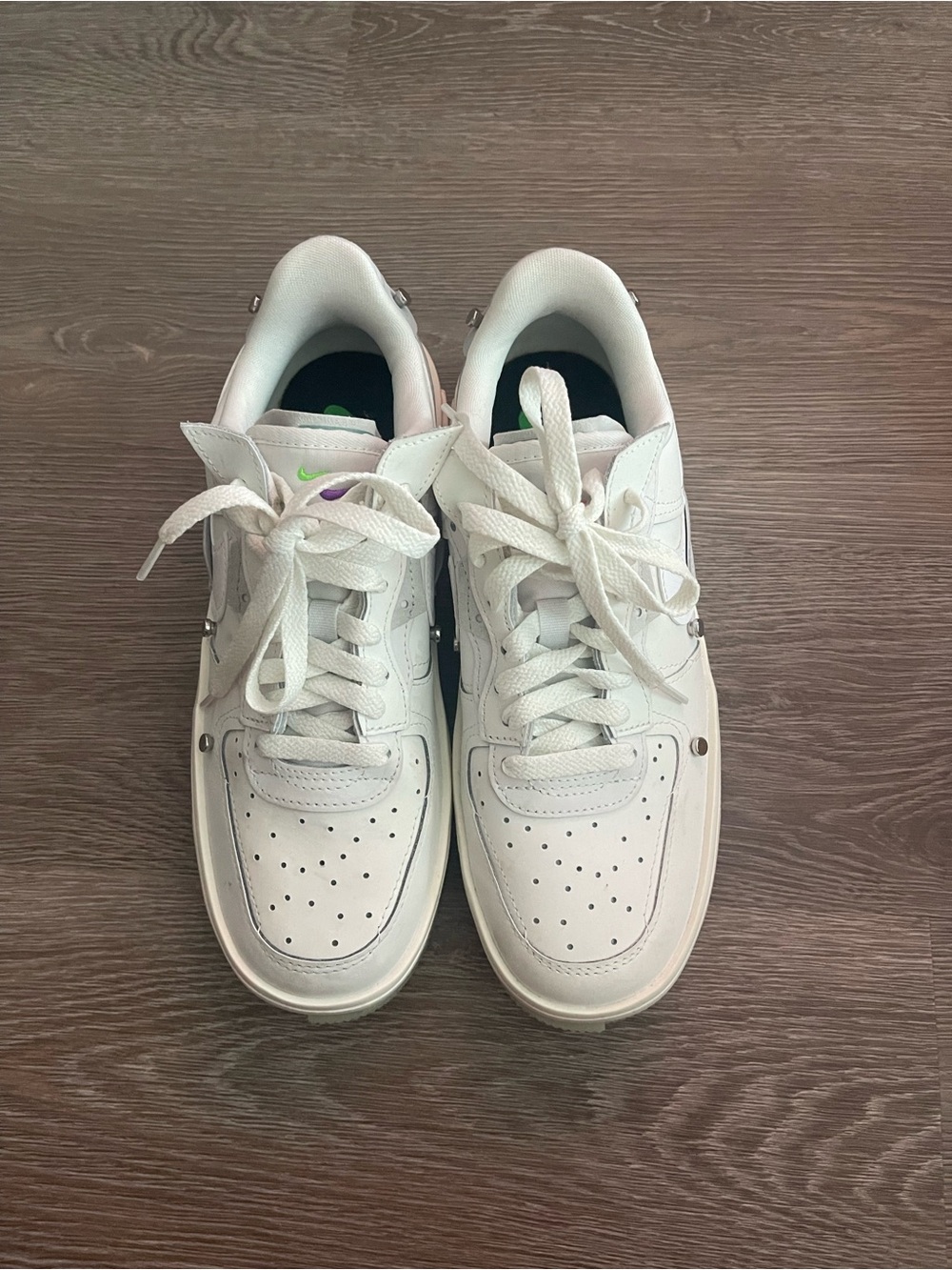 Nike White Low-Top Sneakers with Green and Purple Accents